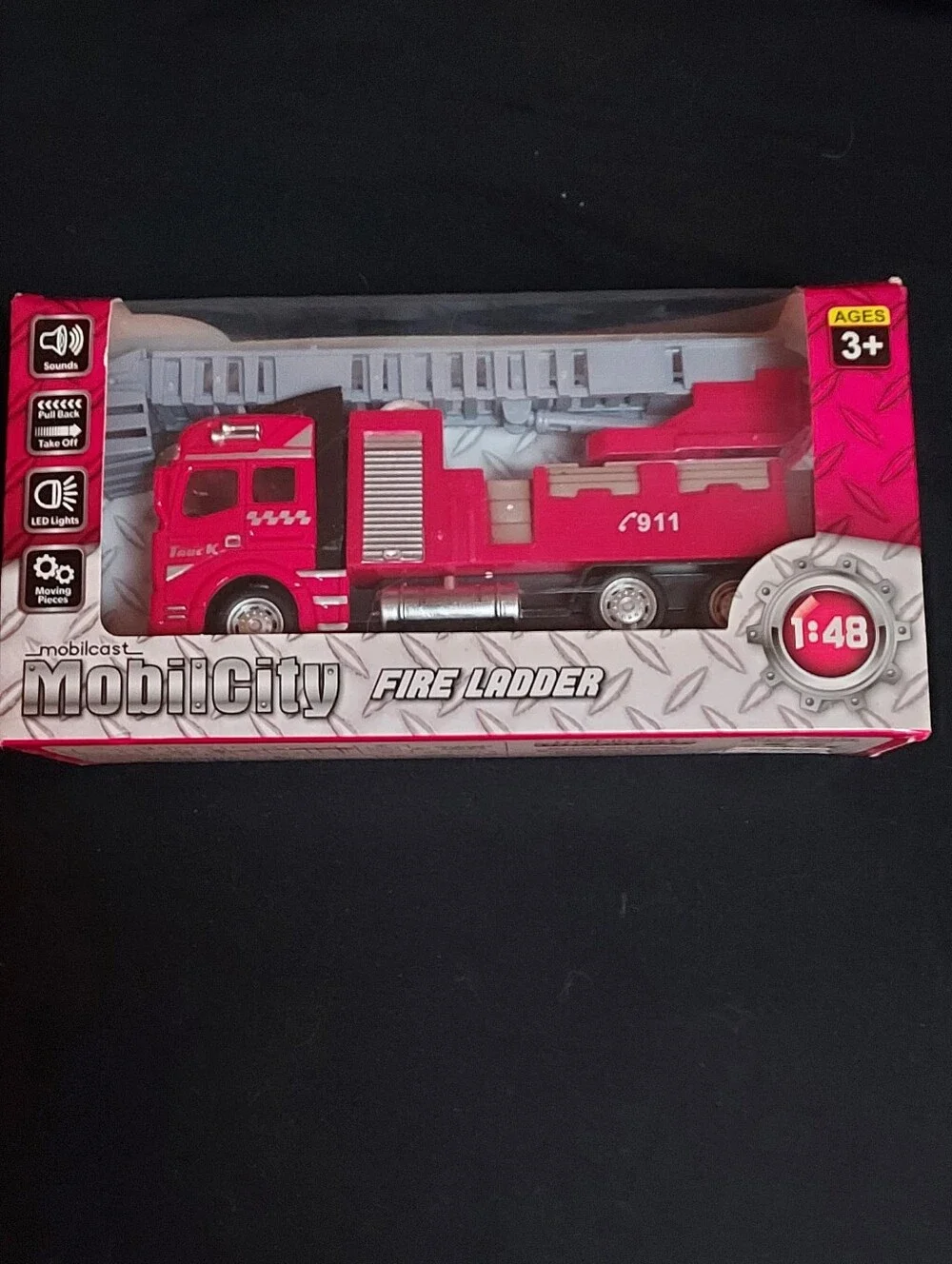 Mobilcity Red Fire Ladder Die Cast Plastic Truck Toy 1:48 Scale 2022 Mobilcast